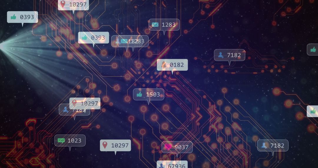 Neon Circuit Network with Social Media Icons