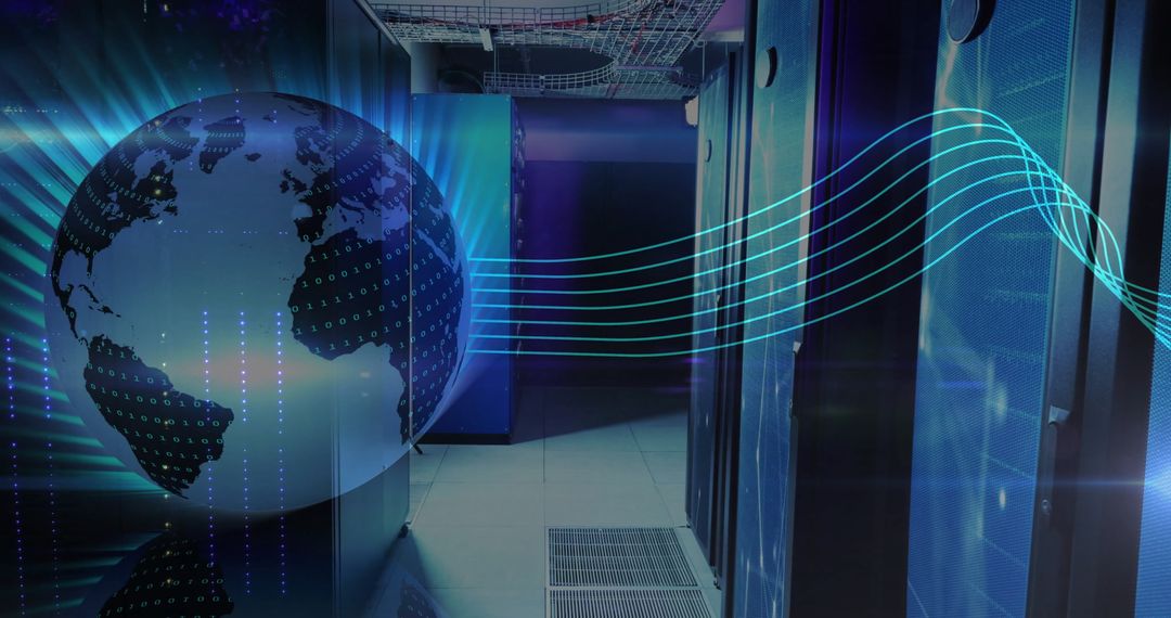 Digital Globe and Server Room Representing Global Connectivity