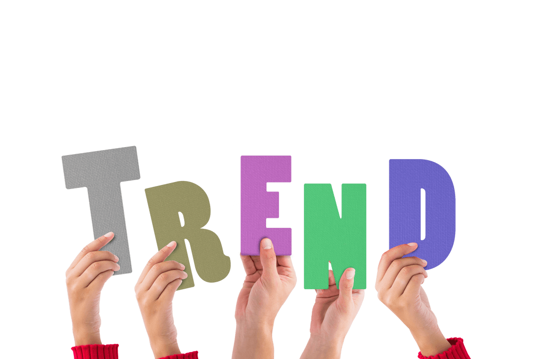 Hands Holding Trend Text Alone on Transparent Background