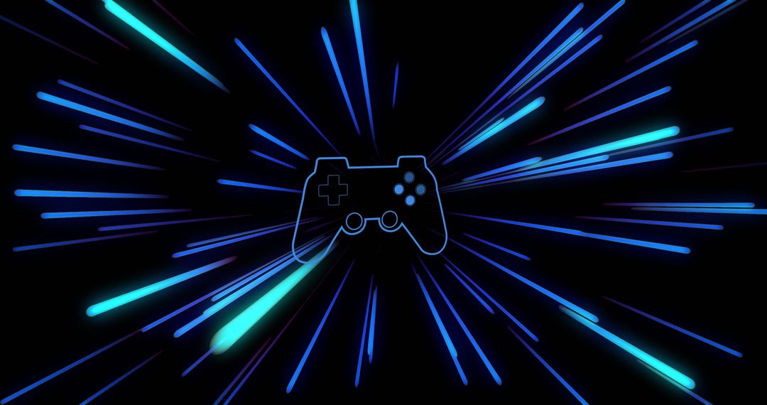 Neon Gamepad with Dynamic Blue Light Trails on Black