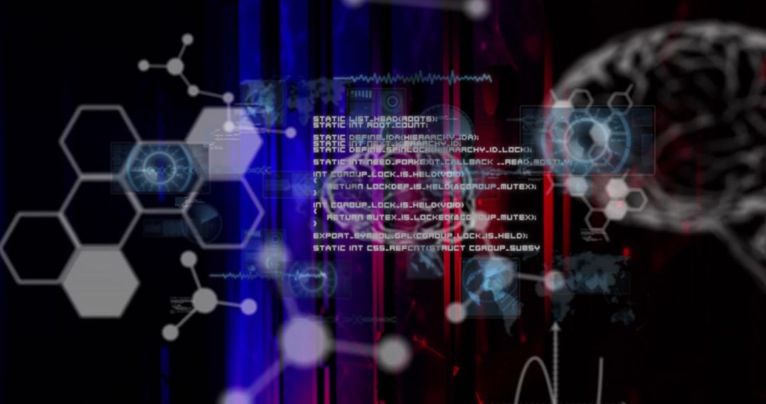 Digital Data Processing Overlay on IoT Brain Interface Background