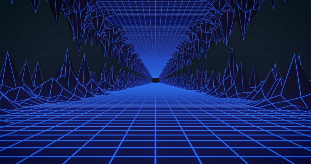 Futuristic Wireframe Tunnel with Dimensional Grids