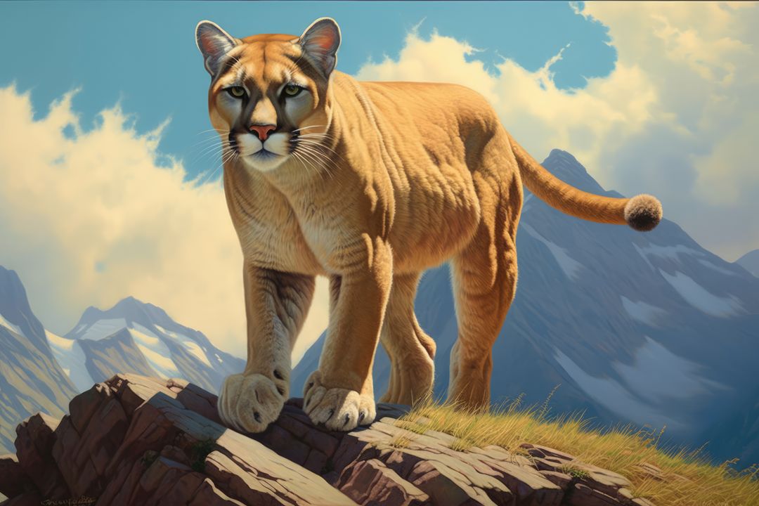A majestic mountain lion stands atop a rocky ledge, outdoor - Free Images, Stock Photos and Pictures on Pikwizard.com