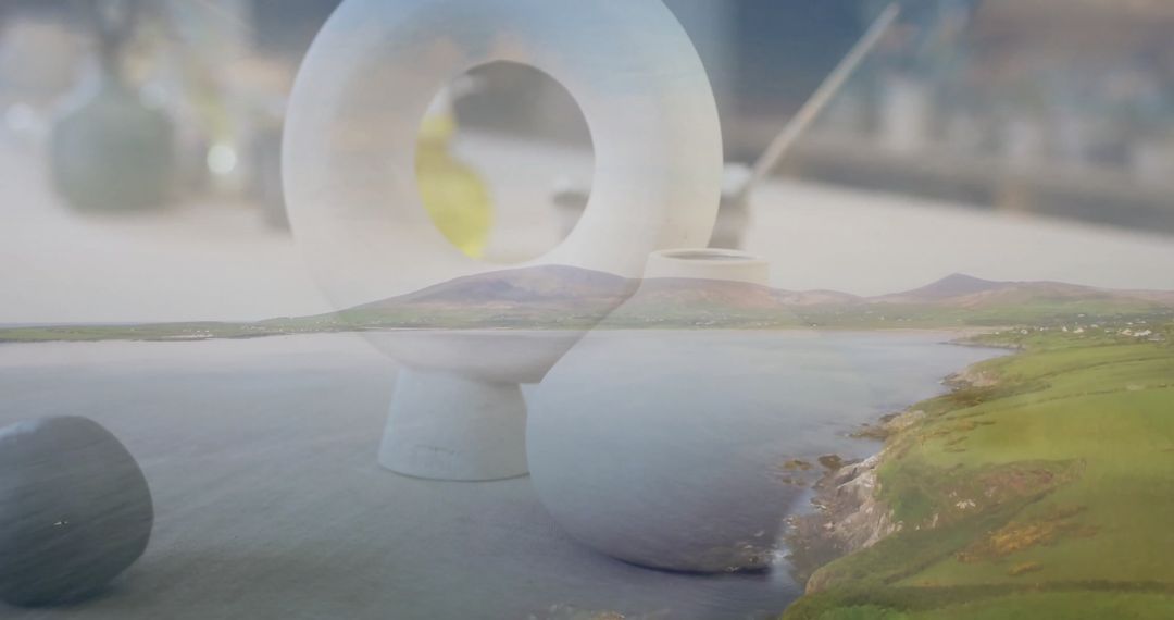 Ethereal Fusion of Nature and Art with Ceramic Objects at Seashore