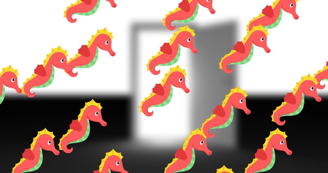 Colorful Seahorse Pattern with Open Door Symbol