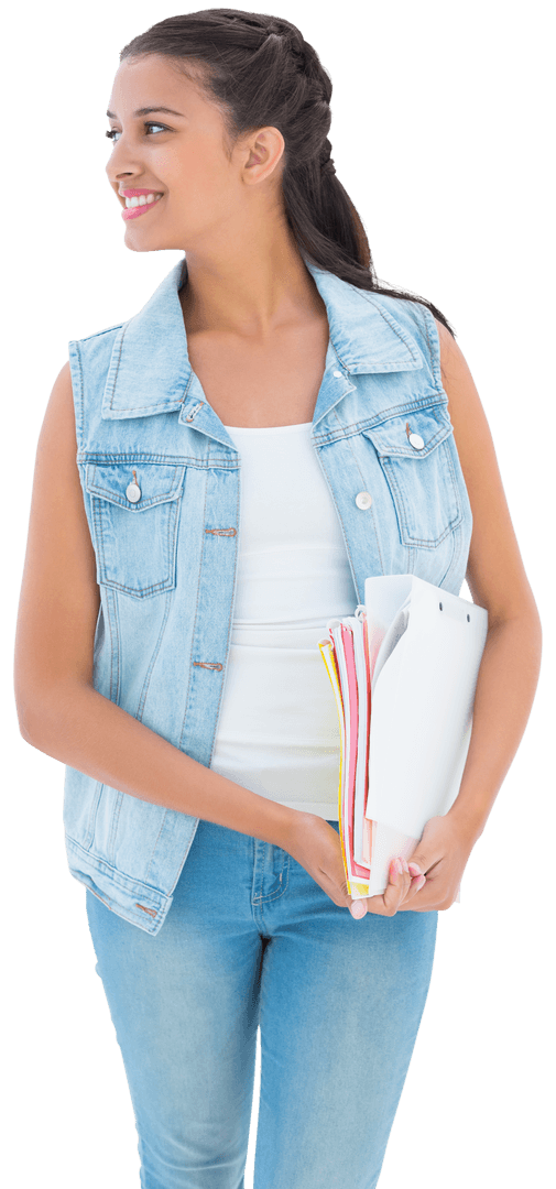Smiling Caucasian Student with Notebooks on Transparent Background