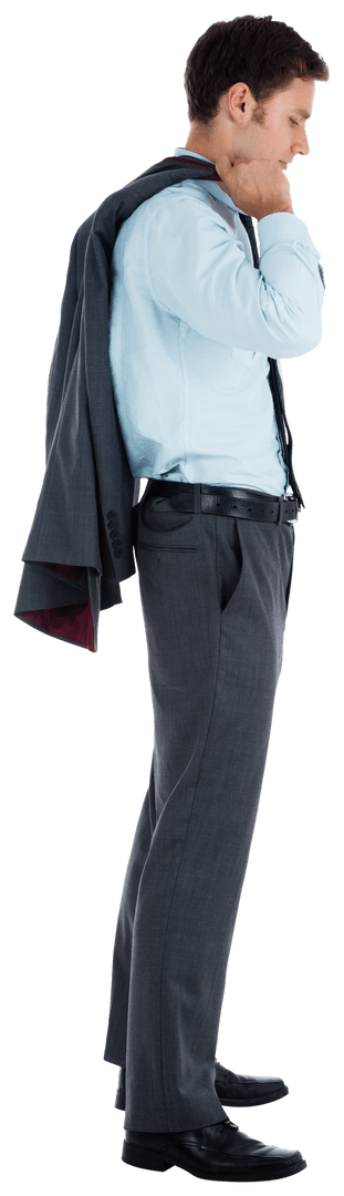 Transparent Businessman Holding Jacket Contemplating Side View