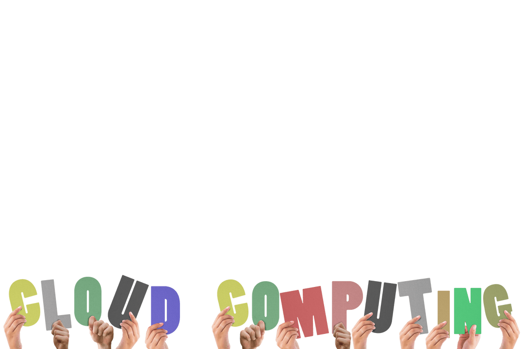 Hands Holding Cloud Computing Letters on Transparent Background