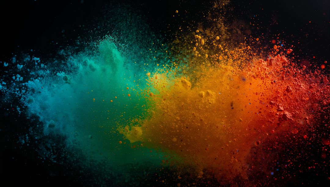 Exploding Vivid Color Powder on Black Background
