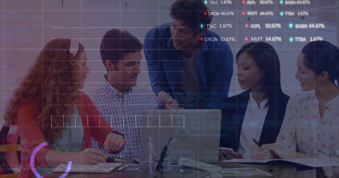 Diverse Business Team Analyzing Digital Chart Projections