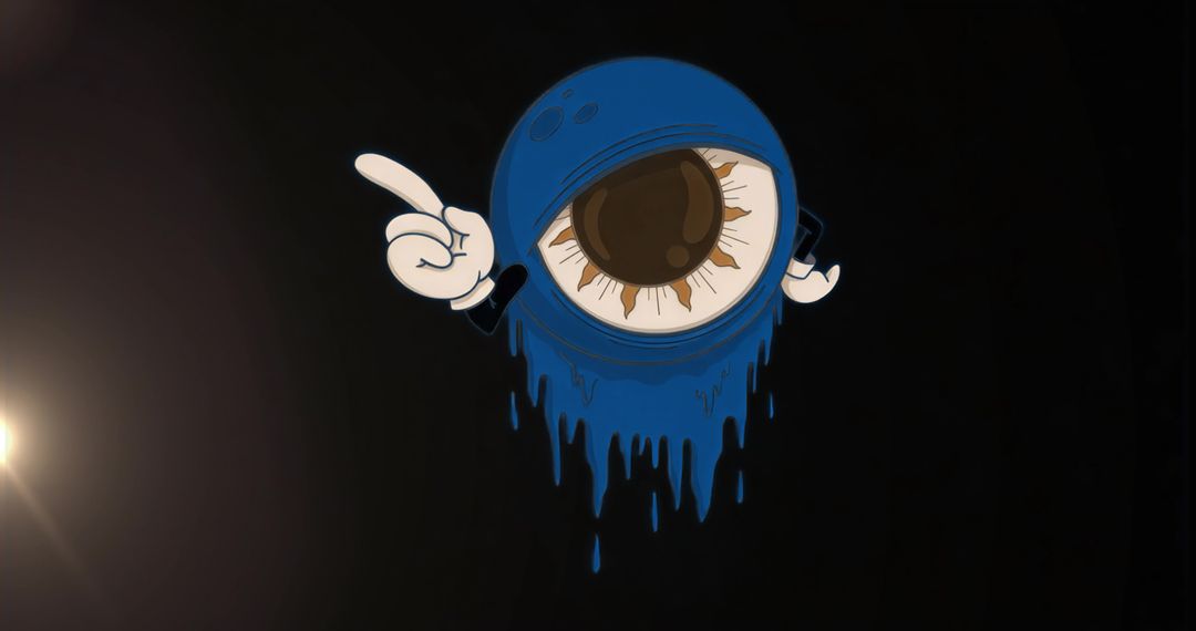 Surreal Floating Orb with Eye and Pointing Gloves in Cosmic Setting