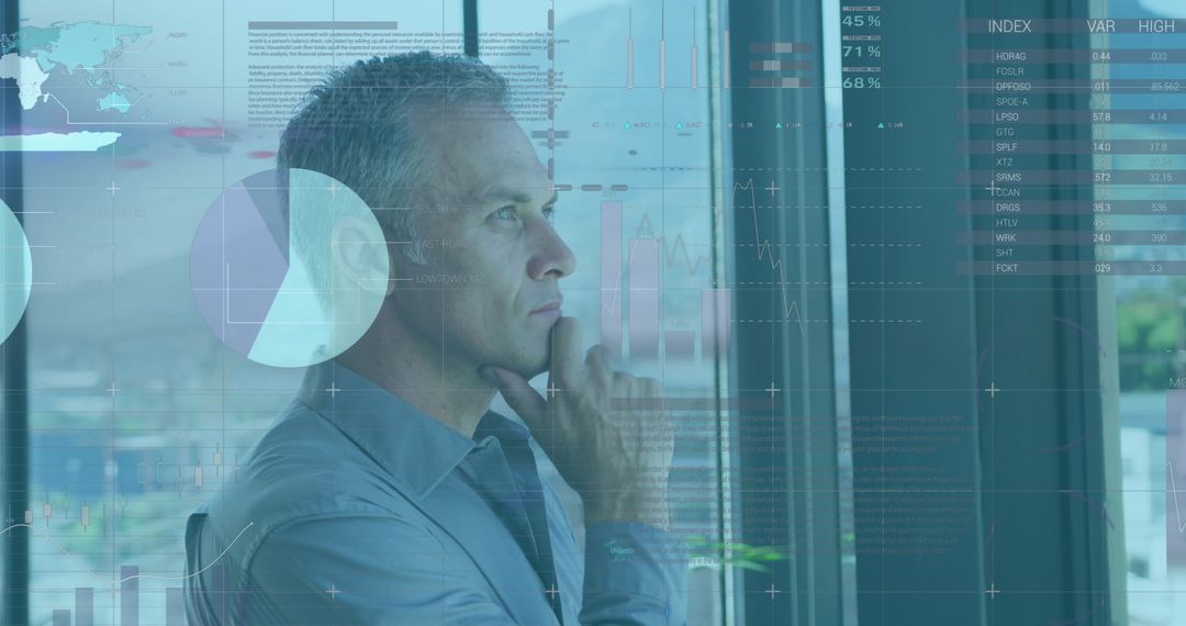 Businessman Analyzing Complex Data Visualizations