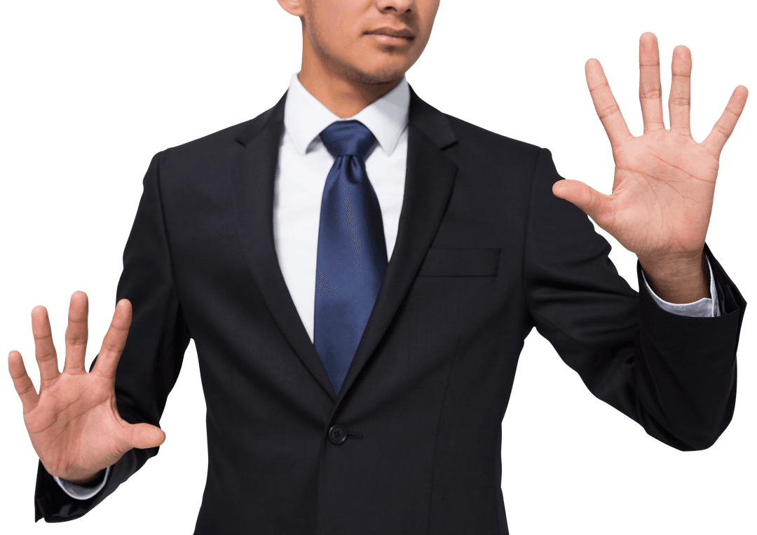Businessman with Open Hands on Transparent Background