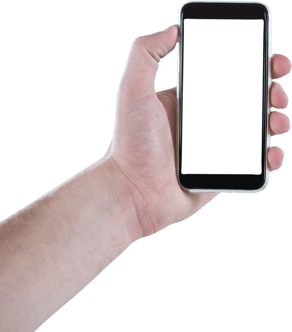 Transparent Hand Holding Mobile Phone Isolated on White Background