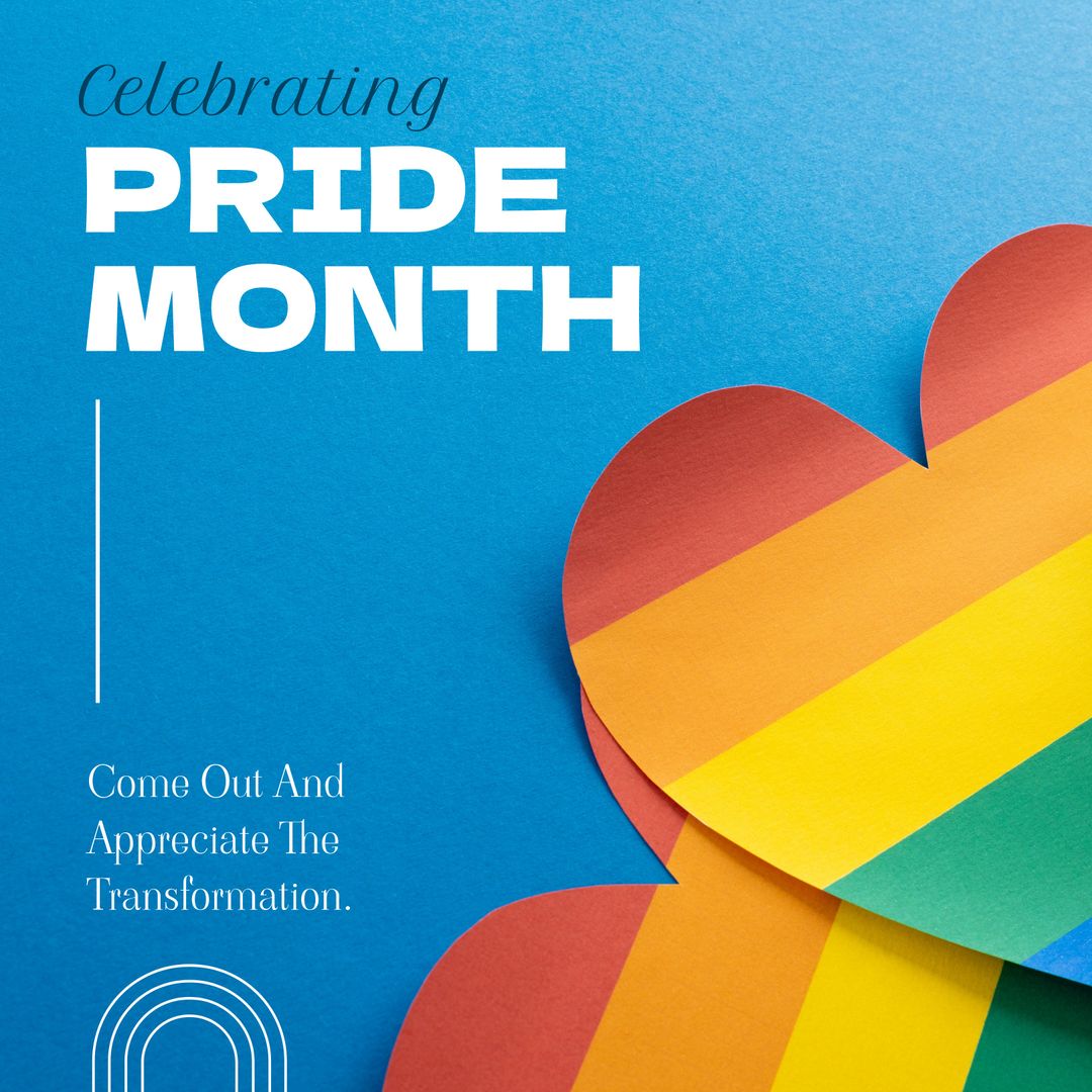 Celebrating Pride Month with Rainbow Hearts on Blue Background