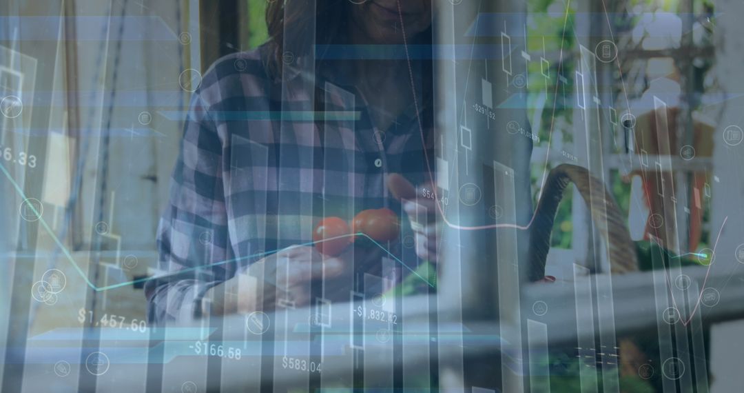 Digital Data Visualization with Woman in Background