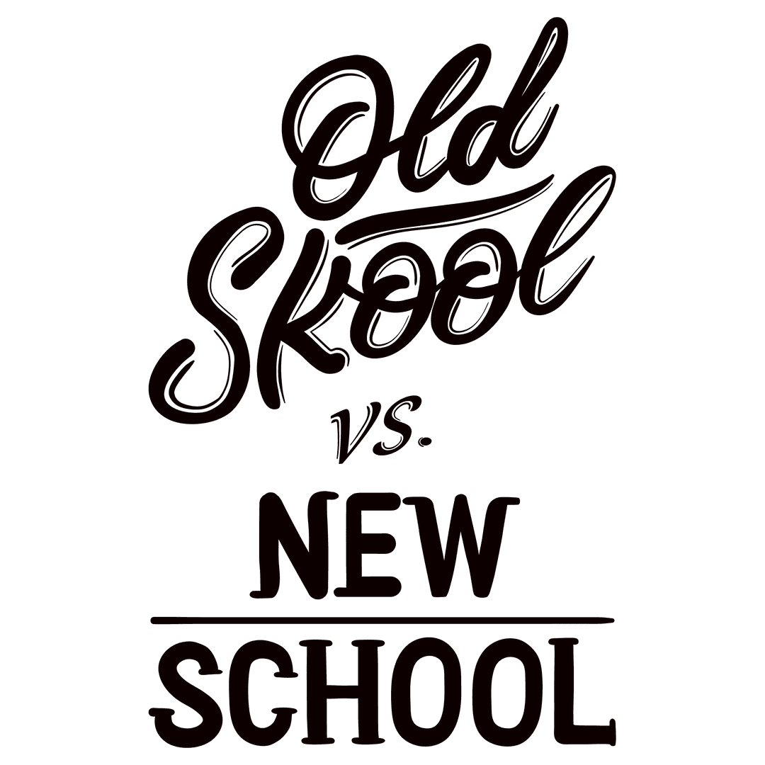 Retro Old School vs New School Text on Transparent Background