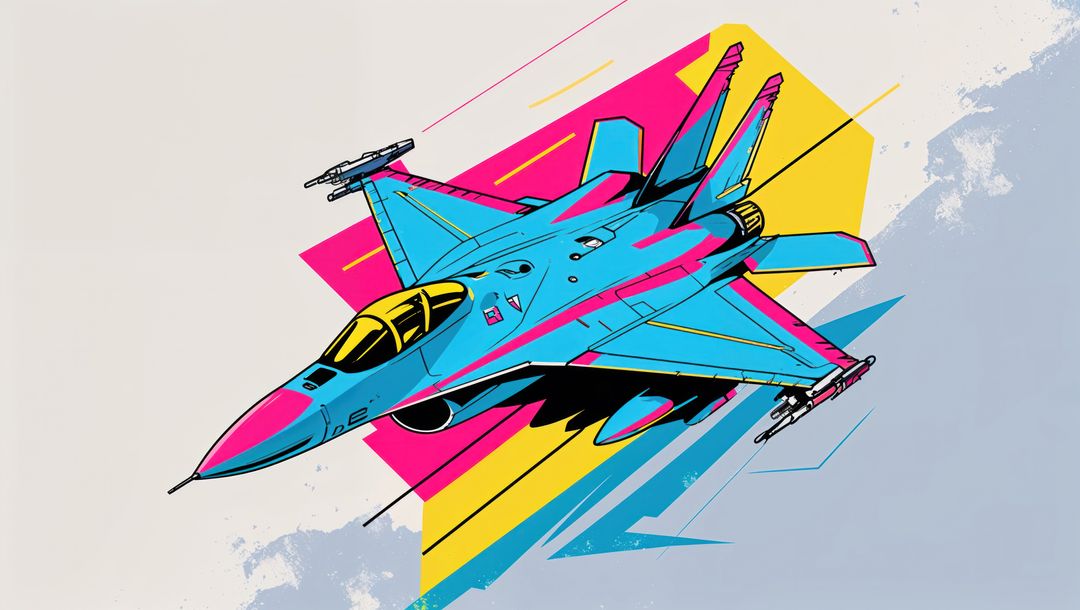 Futuristic f16 jet fighter in vibrant abstract style