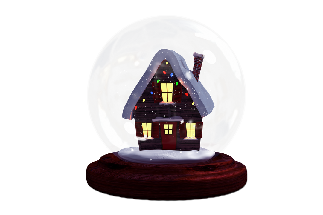 Transparent Snow Globe with Lit Christmas Cottage and Falling Snow - Download Free Stock Images Pikwizard.com