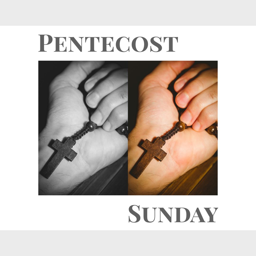 Hands Holding Rosary Beads with Cross for Pentecost Sunday