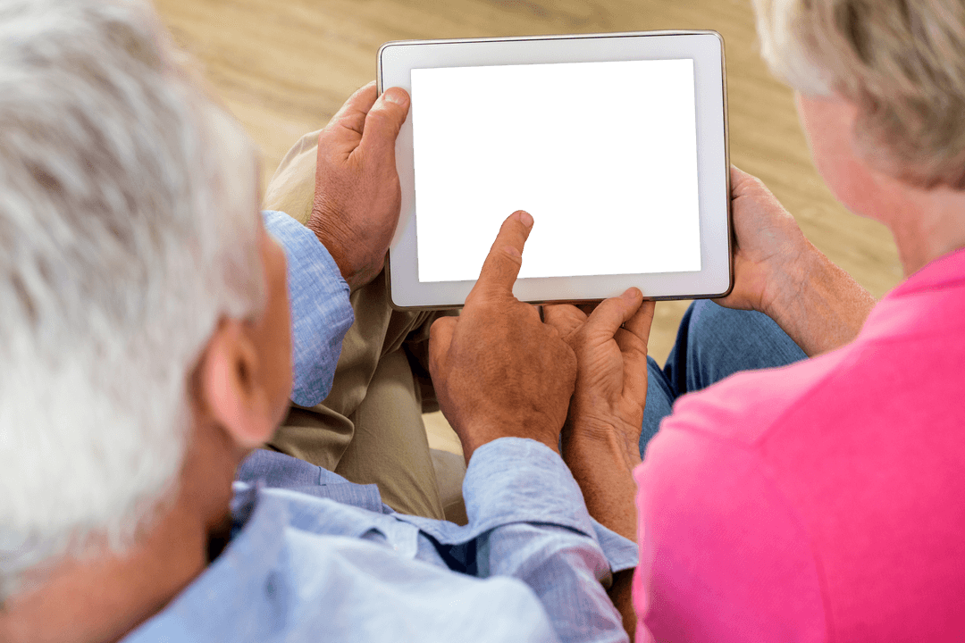Senior Couple Using Tablet with Transparent Screen