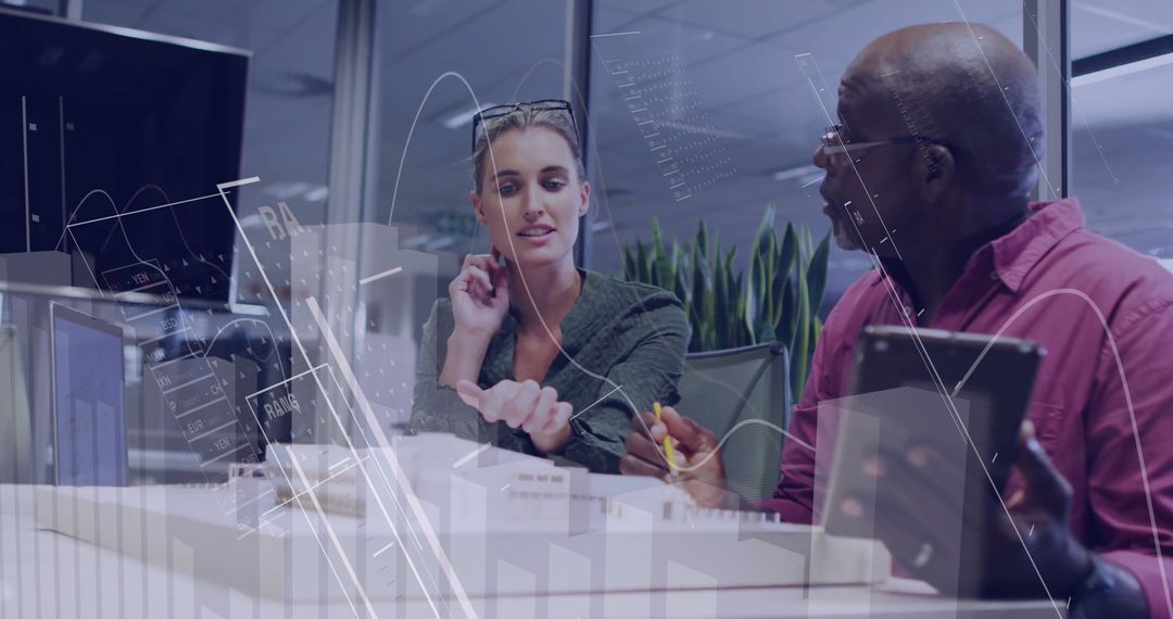 Colleagues Analyzing Data at Modern Office Swapping Ideas