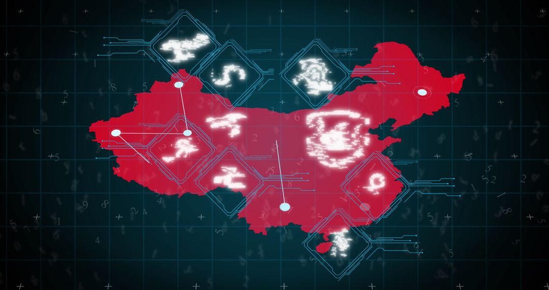 Digital Network Overview with Red Map and Icons Concept