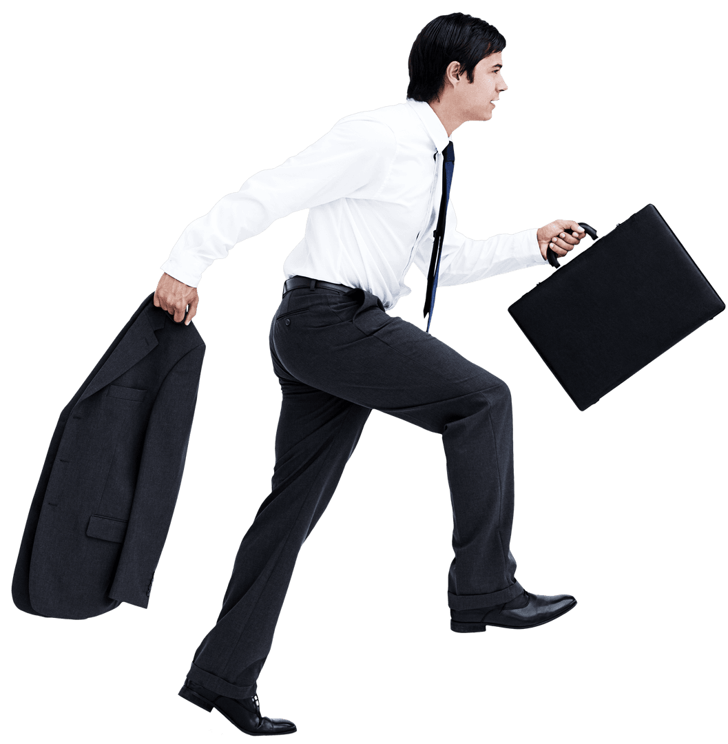 Transparent Businessman Walking with Jacket and Suitcase