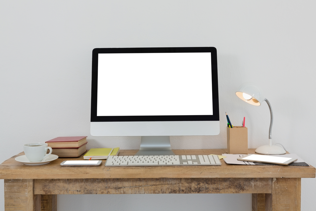 Organized Office Desk with Transparent Computer Set-Up - Download Free Stock Images Pikwizard.com