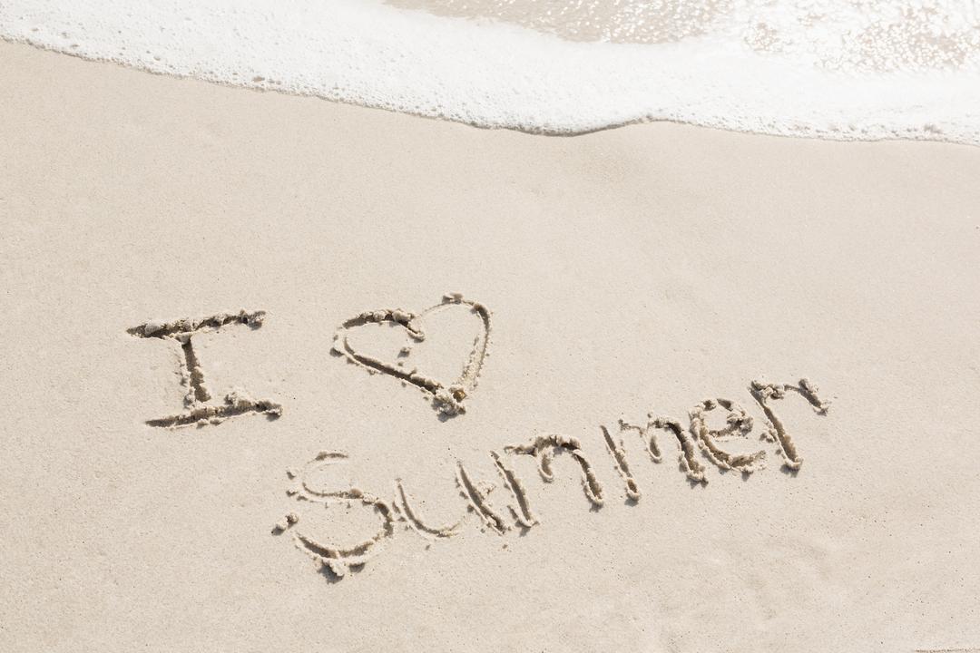 I love summer written on sand - Free Images, Stock Photos and Pictures on Pikwizard.com