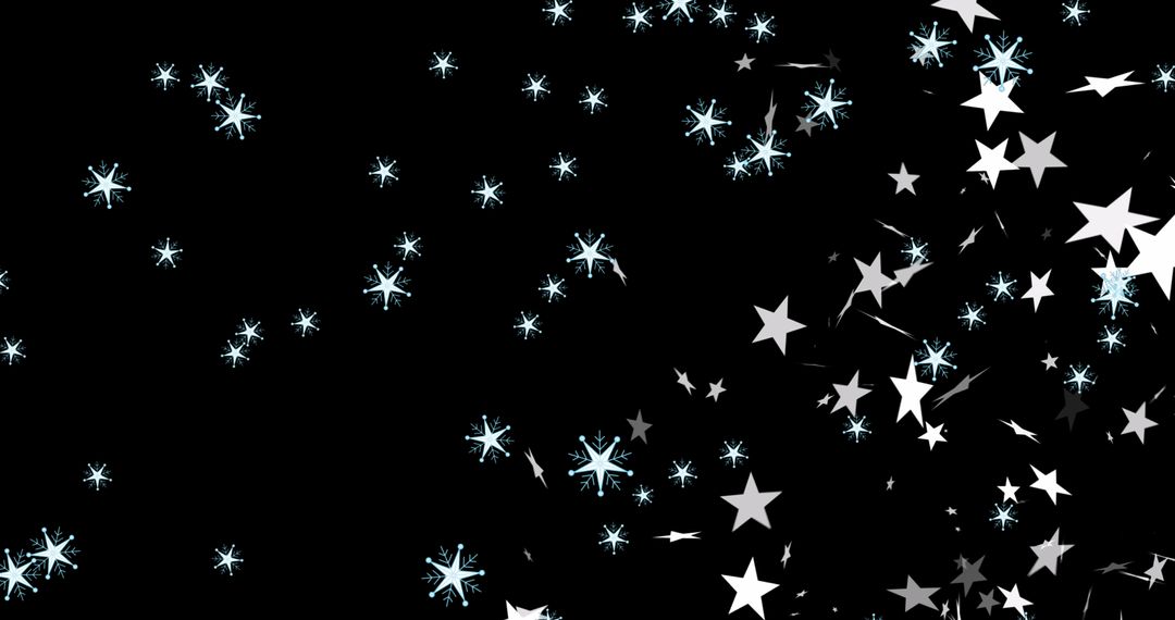 Falling Snowflakes and Stars on Black Background