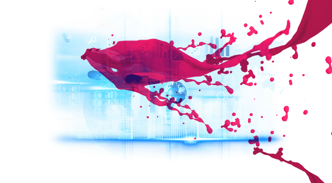 Dynamic Business Globe and Red Splatter on Transparent Background