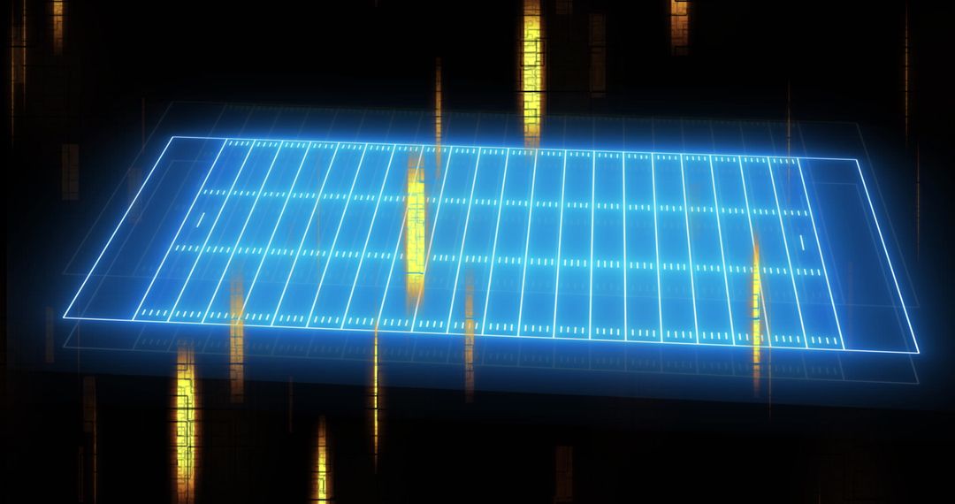 Futuristic Neon Blueprint of Stadium with Dynamic Light Trails