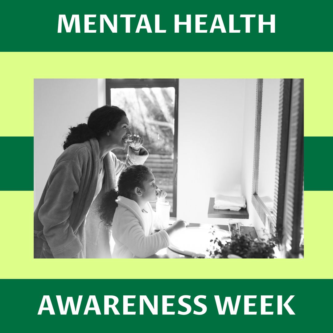 Mother and Daughter Brushing Teeth for Mental Health Awareness