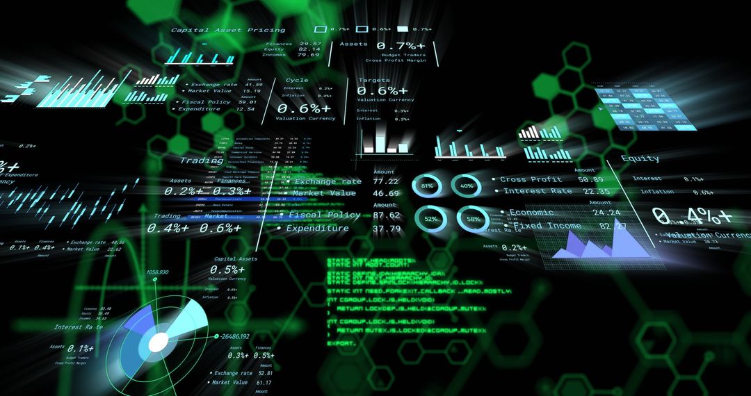 Futuristic Financial Interface with Data Analytics and Charts