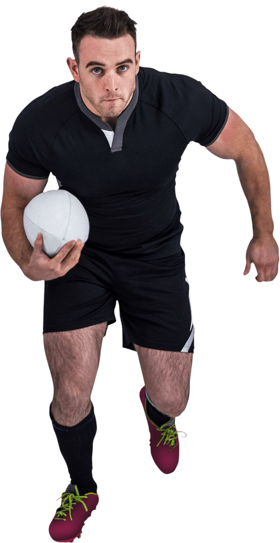 Transparent Rugby Player in Action with Ball