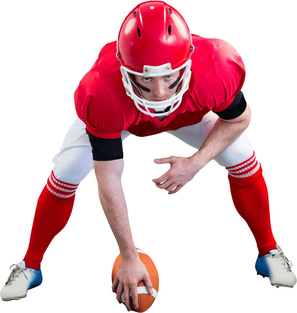 Transparent American Football Player Ready for Action on Field