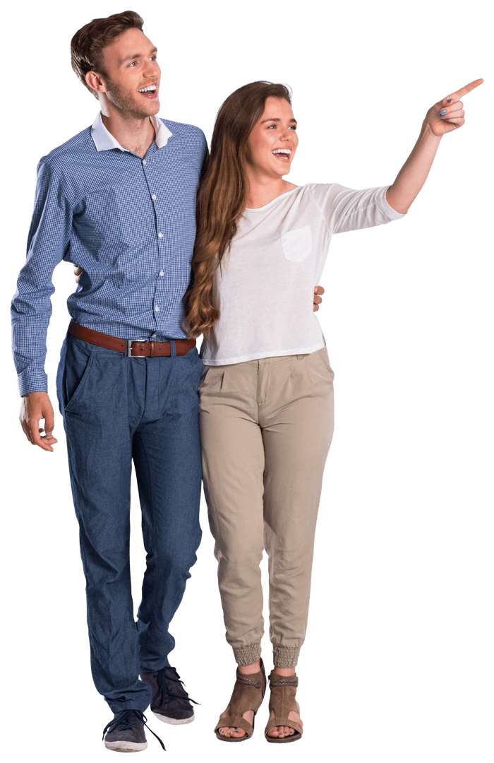 Cheerful Young Couple Looking Away with Transparent Background