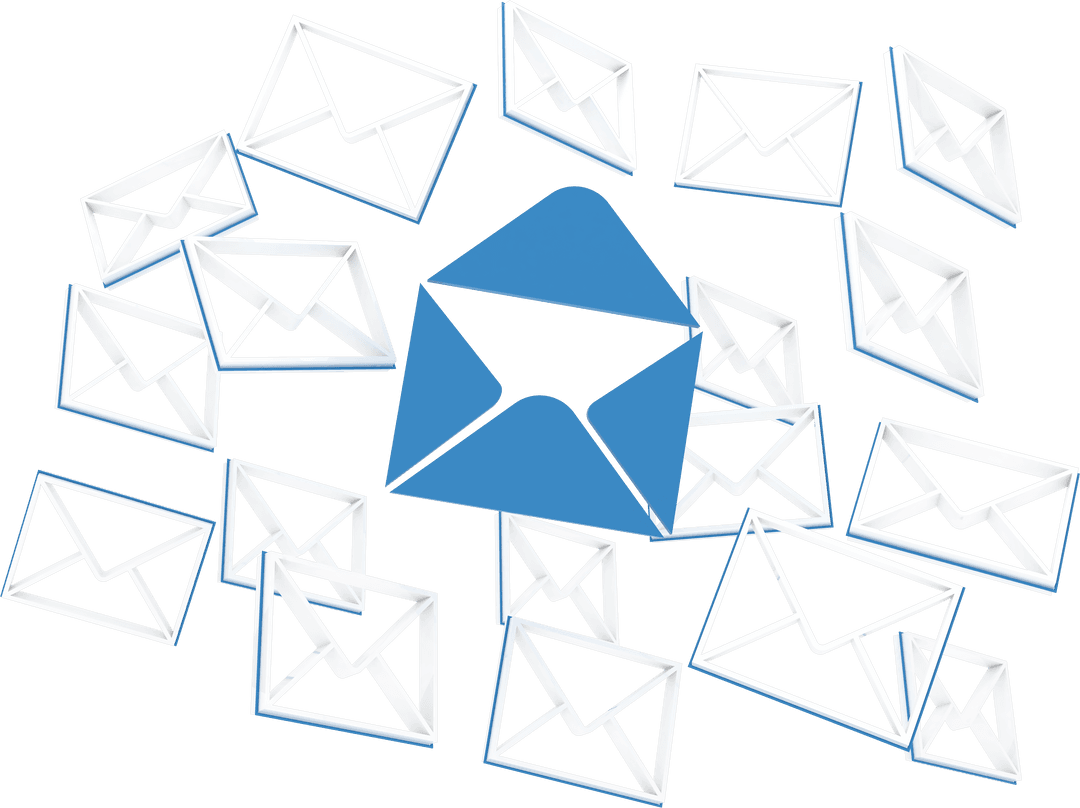 Transparent Blue Envelope Among White Envelopes Symbol