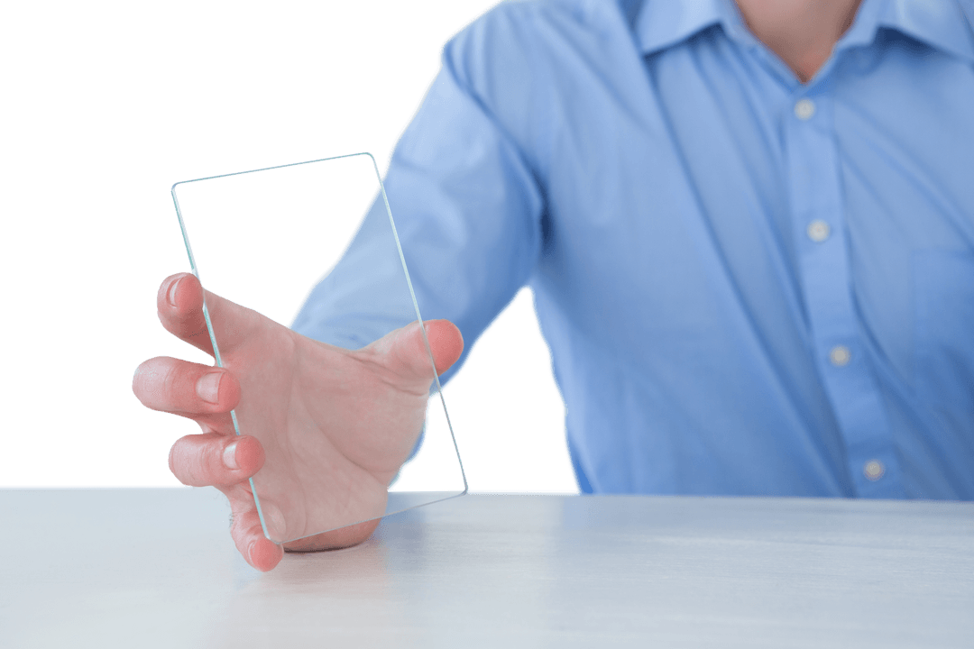 Businessman Holding Transparent Glass Interface Panel