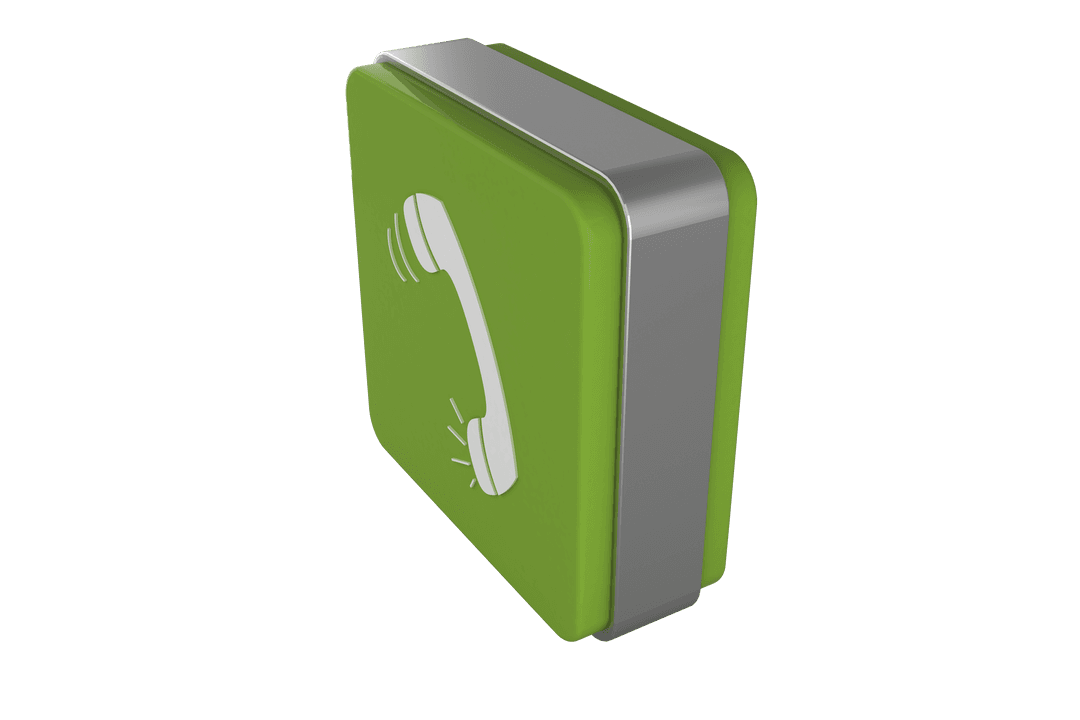 Green Cube With Phone Symbol on Transparent Background for Digital Communication