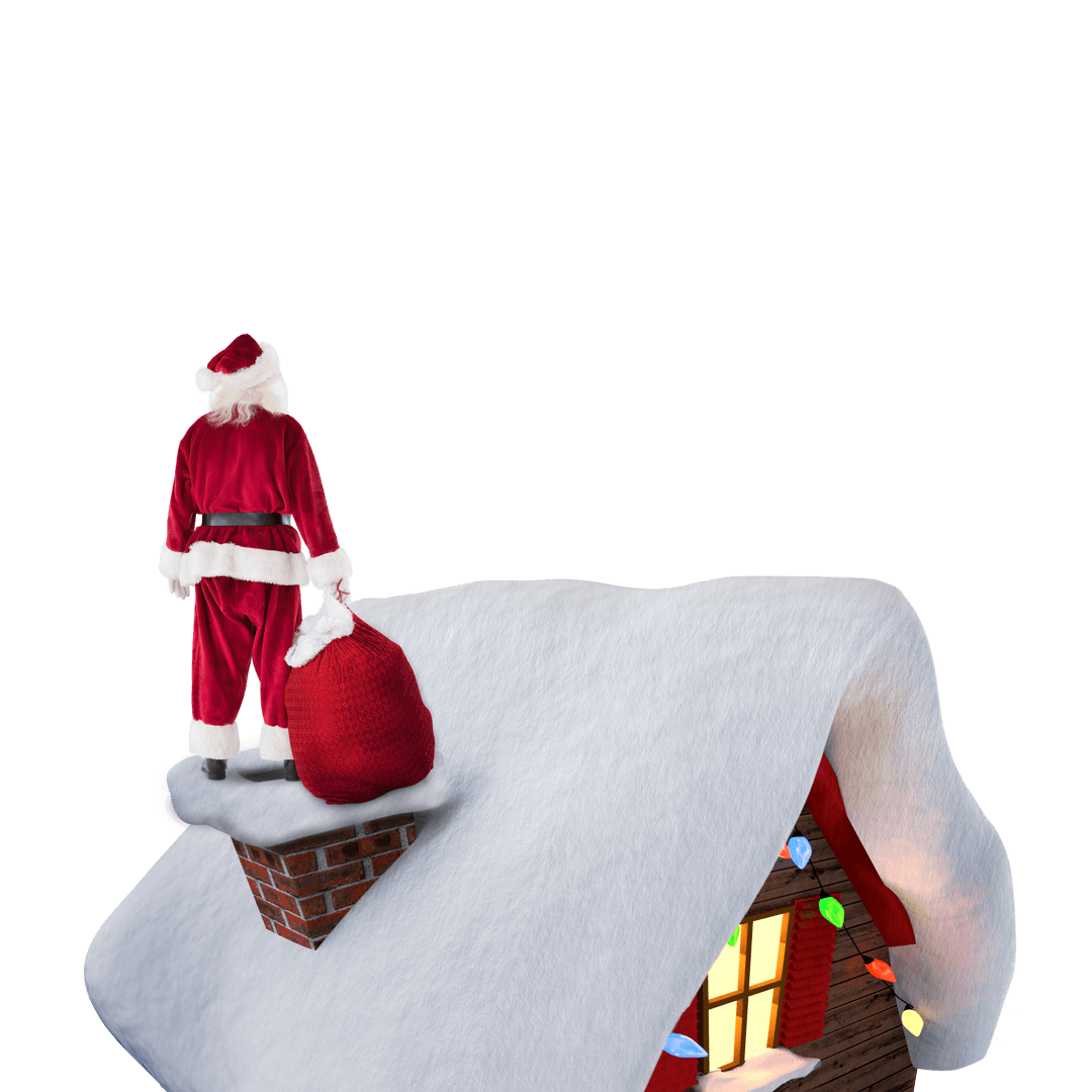 Santa with Gifts Stands on Chimney Transparent Background