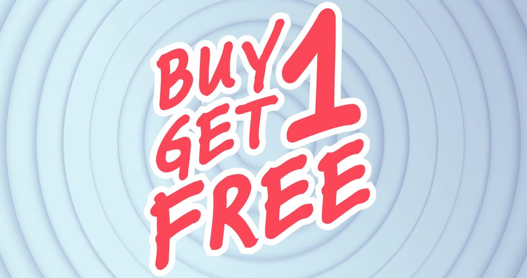 Buy 1 Get 1 Free Promotion with Vibrant Text and Retro Circles Background