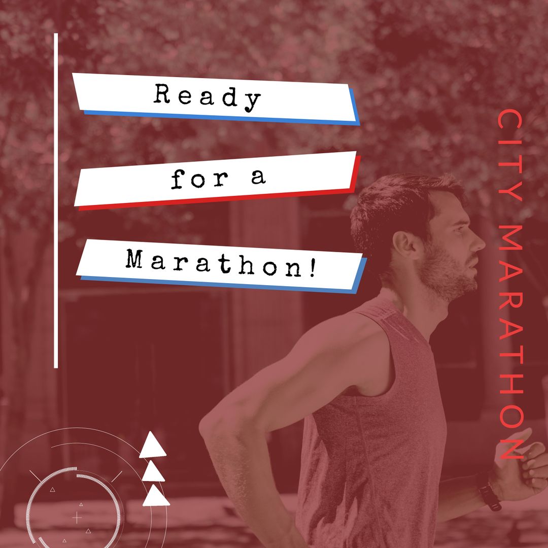 City Marathon Motivation with Caucasian Man Running