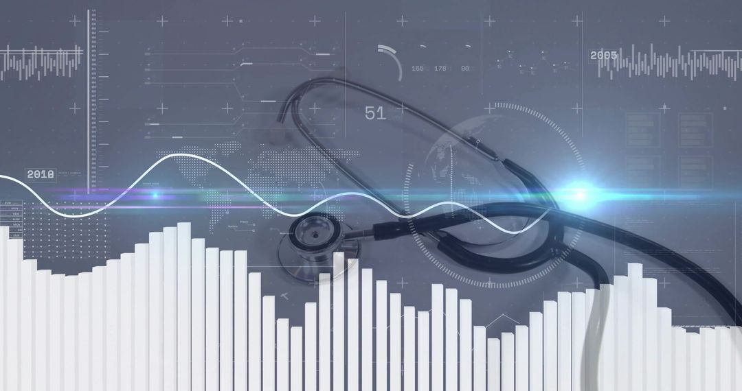 Stethoscope Merging with Futuristic Medical Data Visualizations