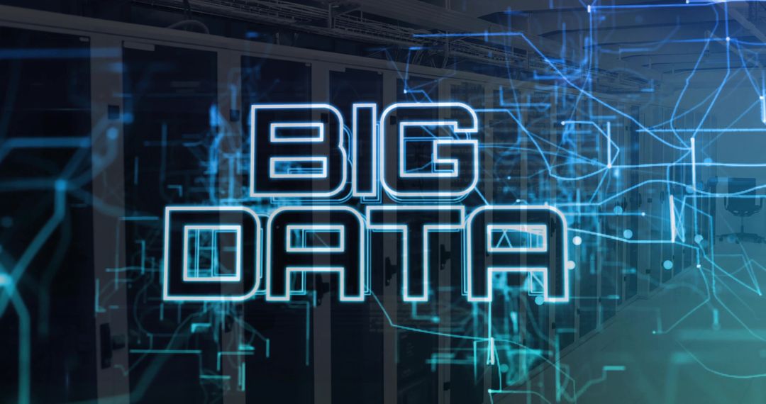 Futuristic Big Data Concept in Modern Data Center with Neon Text