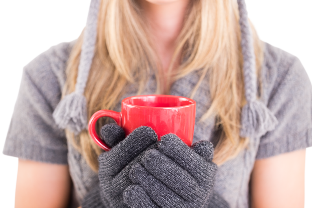 Woman Holding Red Mug Wearing Winter Clothes on Transparent Background - Download Free Stock Images Pikwizard.com