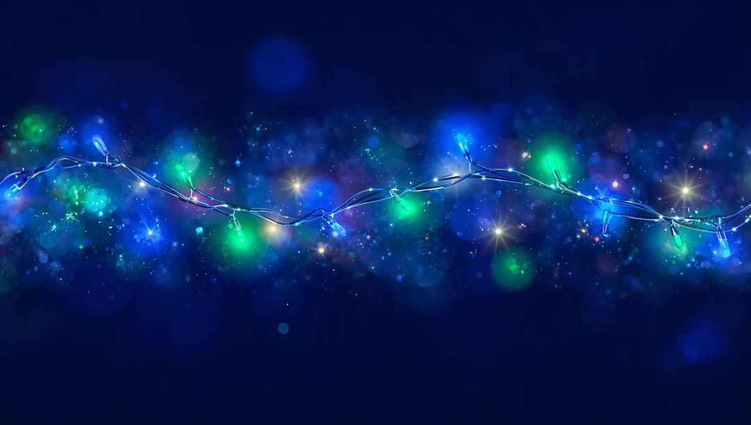 Twinkling Navy LED Fairy Light String with Blue Green Bokeh Glow and Starburst Sparkles