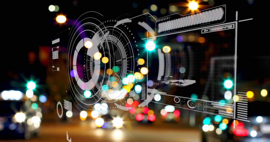 Futuristic Technology Interface Over Busy Night Cityscape