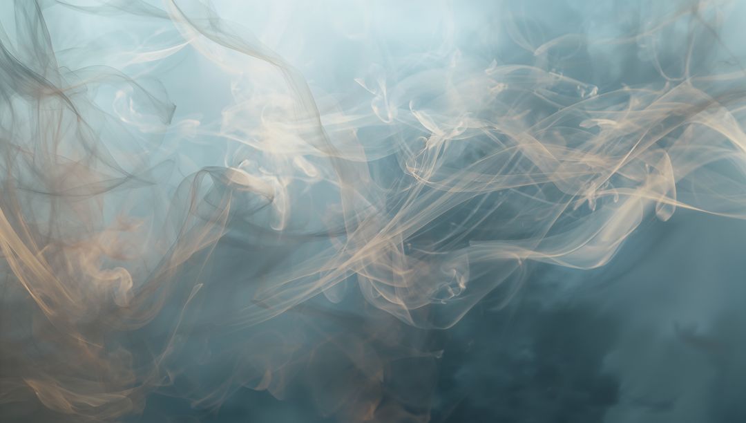 Teal Gold Ethereal Smoke Ribbons Flowing Through Mist with Translucent Wisps